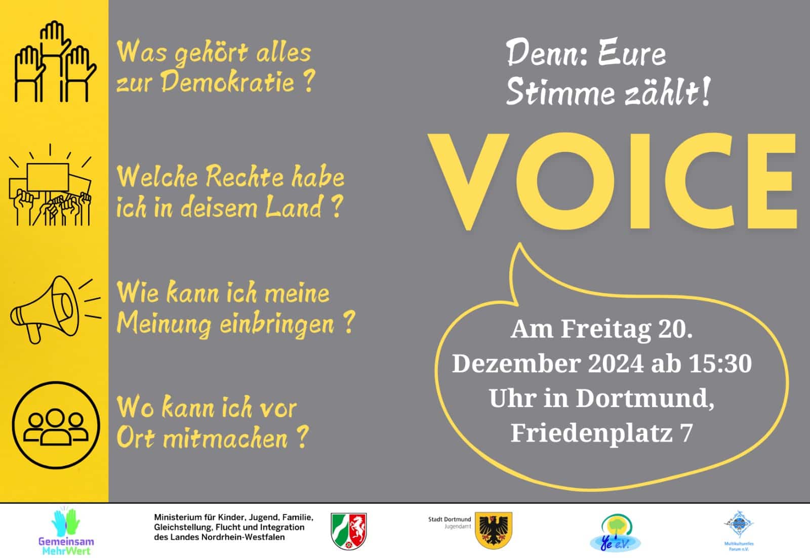 Ihre Stimme zählt: Offene Diskussion über Demokratie am 20. Dezember in Dortmund